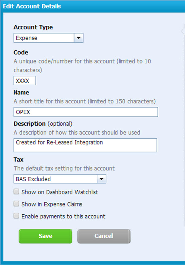 Edit Account Details in Xero